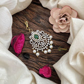 Vriksham Floral Twilight Spark AD Stone Maang Tikka-Green-Pearl-G19496